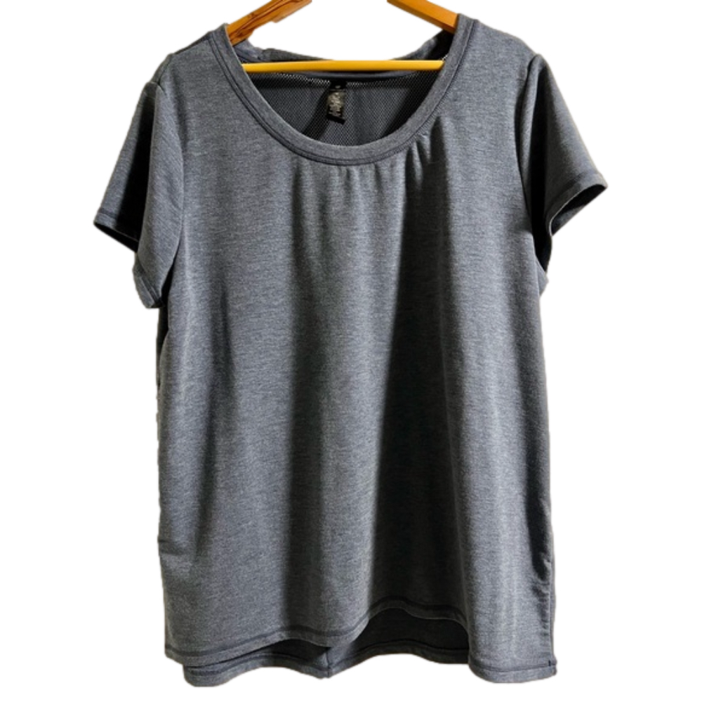 Women’s 1X Heather Blue Short Sleeve Workout Shirt by Yogalicious